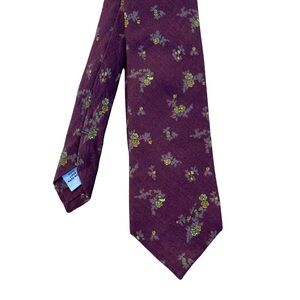 The Tie Bar Linen Tie Necktie SLIM Burgundy Maroon Floral ~2.5"x60.5" Handmade